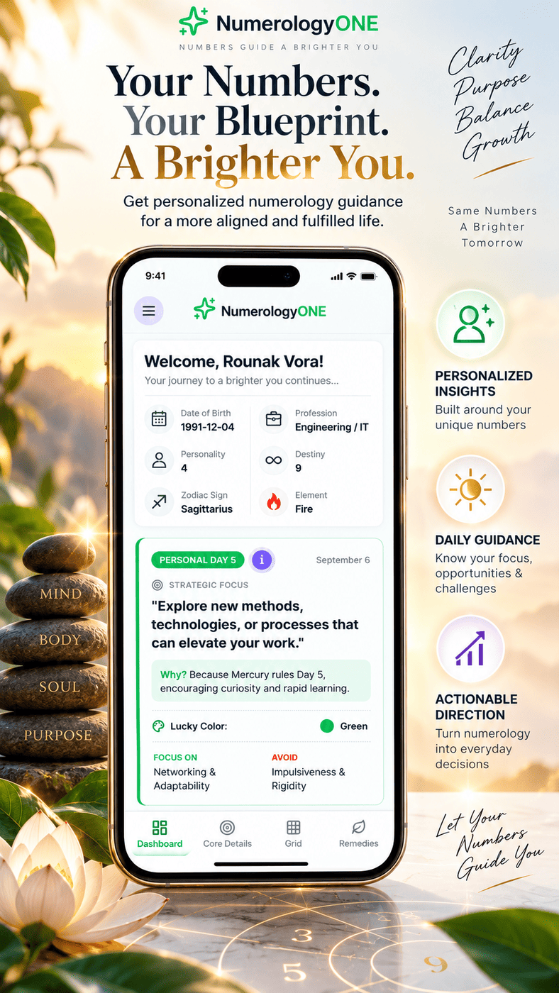 NumerologyONE app main screen